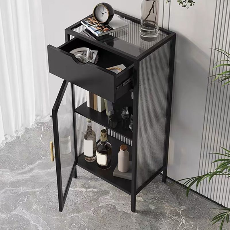 Contemporary Curio Cabinet Metal Glass Doors Display Stand with Drawers