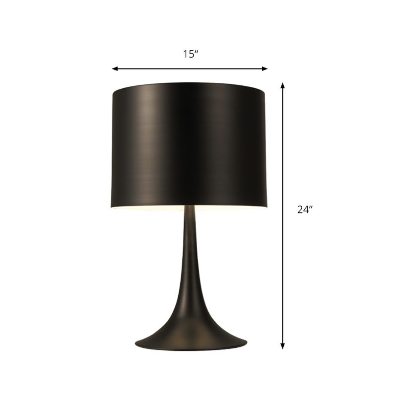 Schwarz/Weiß -Trommeltischlicht mit kurvenreicher Basis einfacher Stil 1 Lichtmetalltischlampe für Schlafzimmer, 10 "/12" Dia
