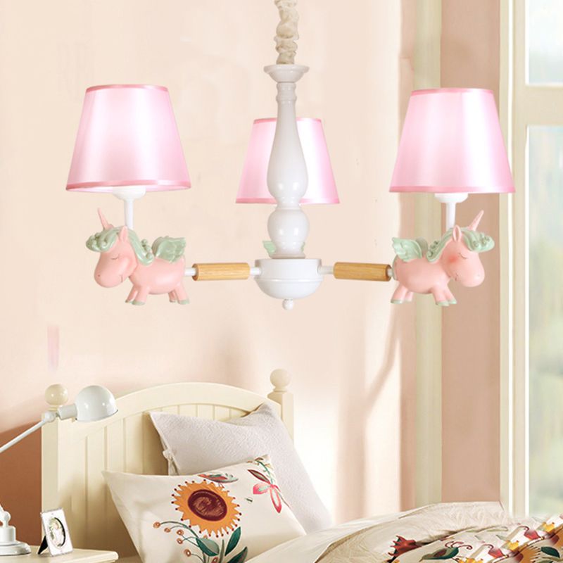 Flying Unicorn Bedroom Chandelier Light Resin Cartoon Pendant Light Fixture with Fabric Shade