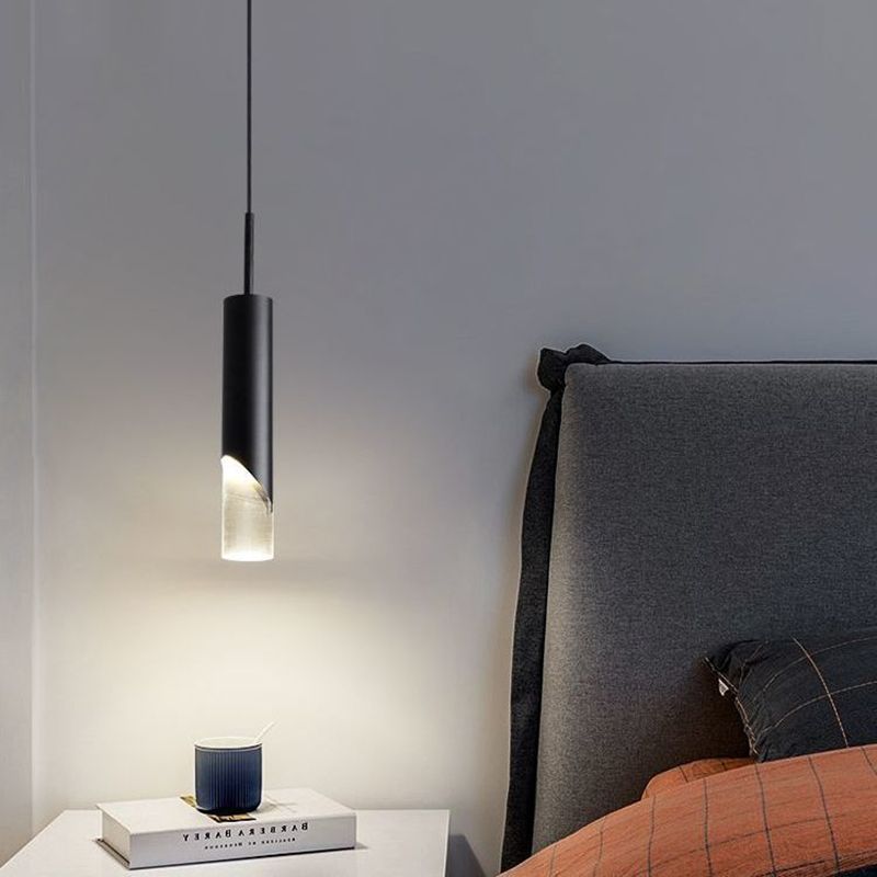 Simplicità moderna Lampada cilindrica a led lampada a sospensione Electroplate Metal Citndant Light con ombra acrilica