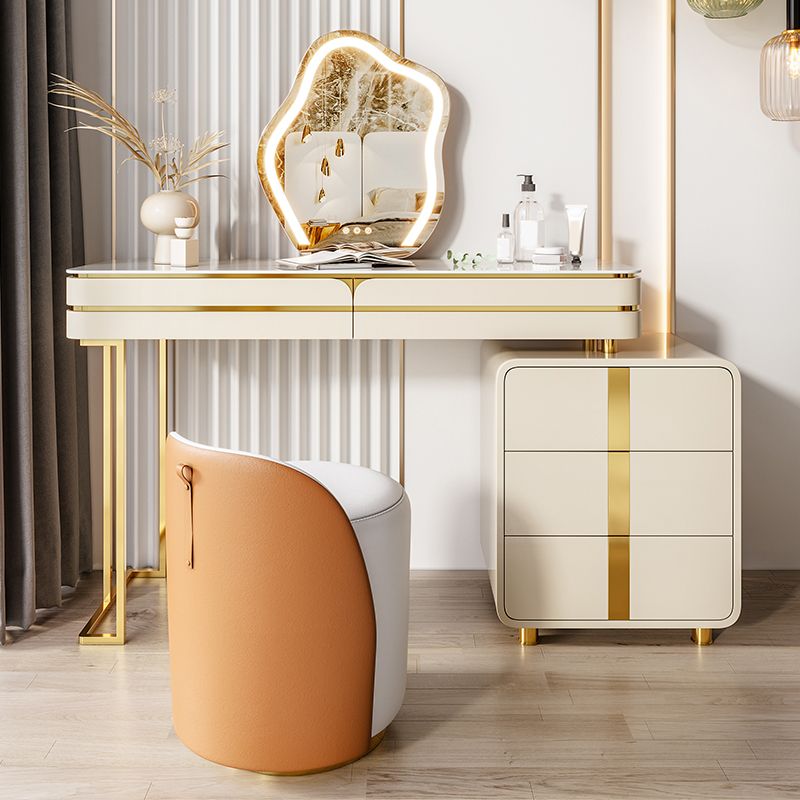 Gold Vanity Bedroom Make-up Vanity Stool Set in Glossy Finish
