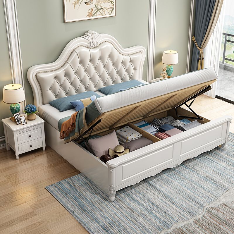 Victorian Solid Wood Standard Bed Headboard Bed Frame with Legs