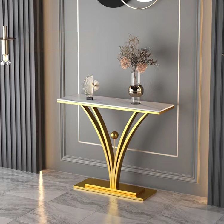 Contemporary Stone Console Sofa Table Rectangle Metal End Table for Hall