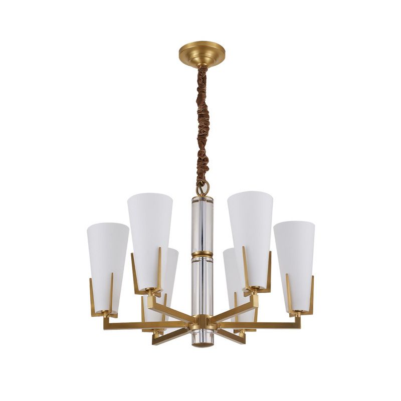 Colonial Conical Chandelier Lighting Fixture 6/8 Heads Frosted White Opal Glass Pendant Ceiling Light for Living Room
