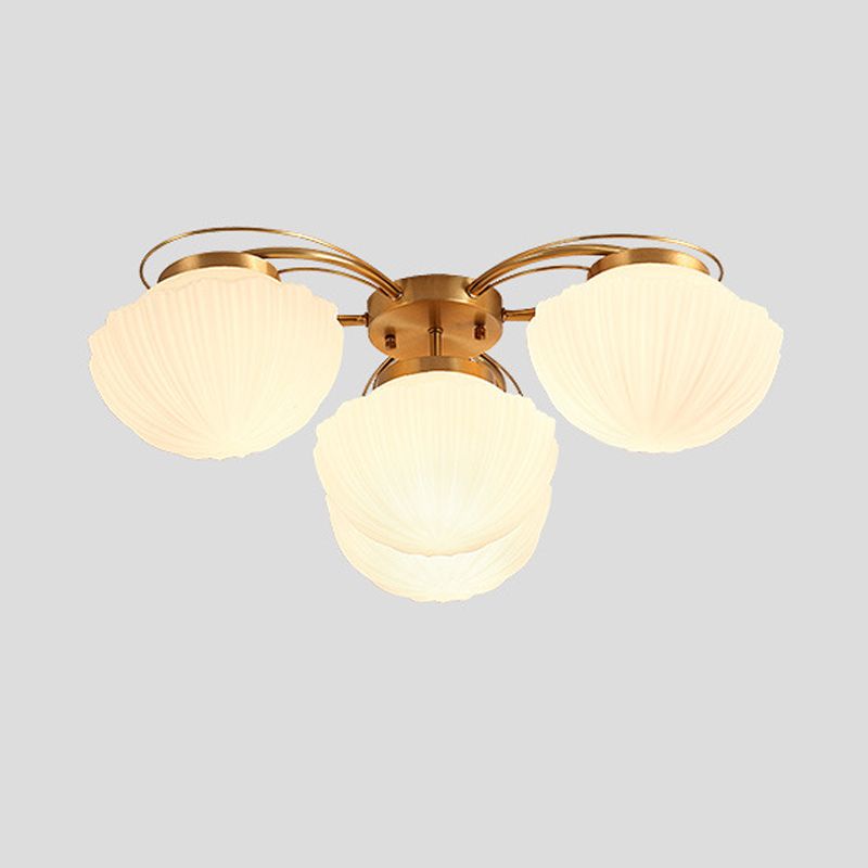 Bowl Shape Flush Light Modern Style Glass 3 Lights Flush Ceiling Light in White