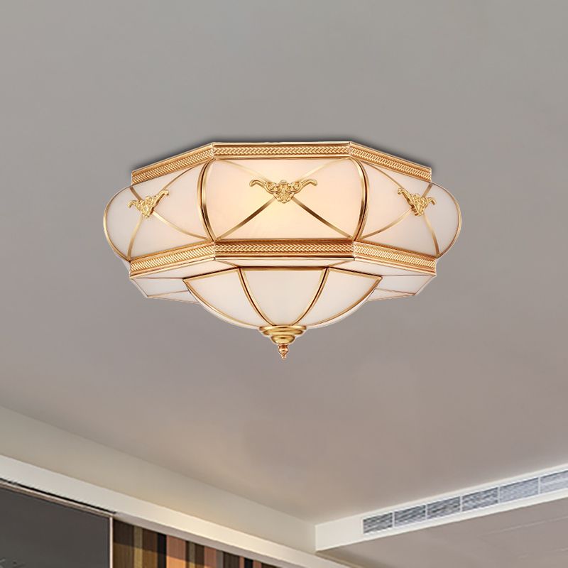 Deckenleuchte mit 3/4/6 Lichtern, traditionelle Blume, gebogene Milchglas-Einbauleuchte in Gold für Schlafzimmer