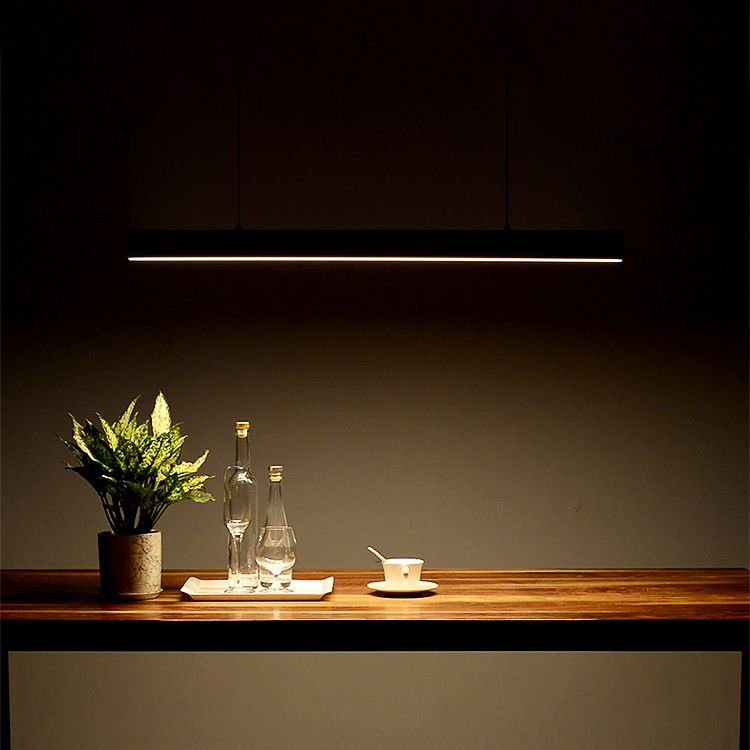 Linear Wood Island Light Fixture Modern Ceiling Pendant Light for Tea Room