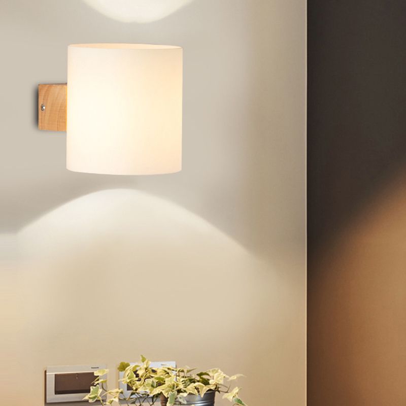 Modern Style Cylinder Shade Wall Lamp Wood Sconces Light for Bedroom