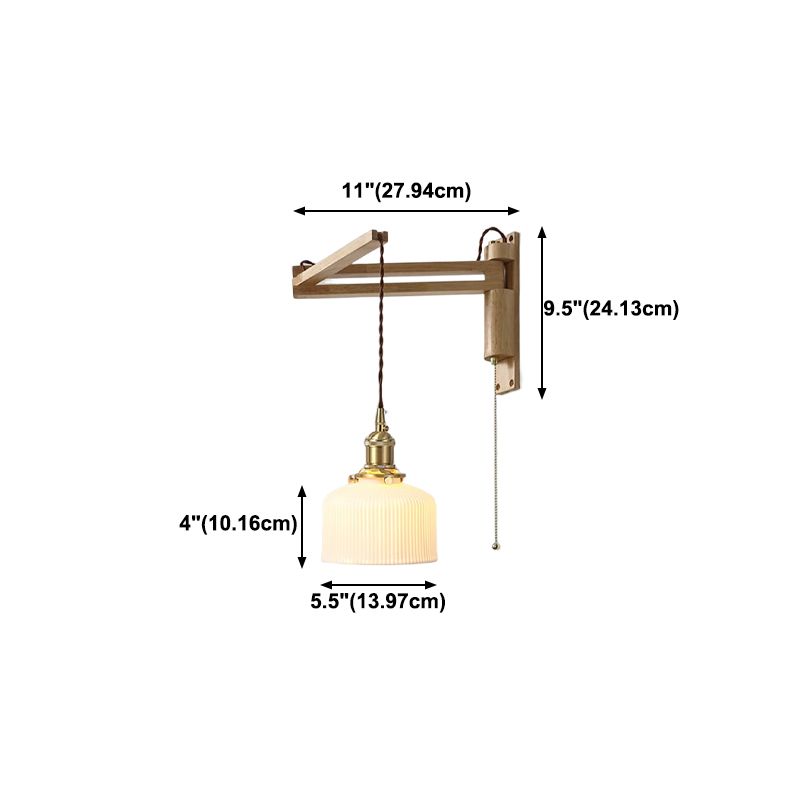 Modern Style Wall Light Fixture Wooden Wall Light Sconce with Adjustable Arm for Bedroom