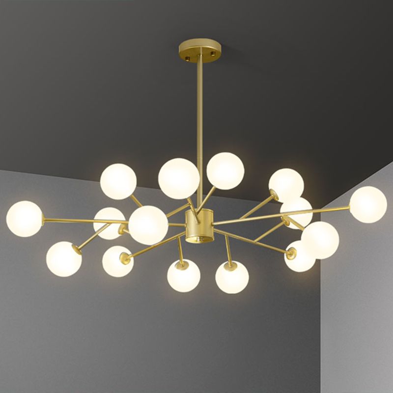 Lampada a sospensione del ramo di illuminazione del lampadario in stile nordico con tonalità di vetro opale a sfera