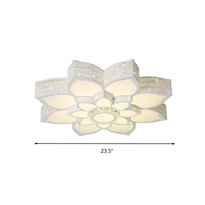 Lotus Faceted Crystal Flush Mount Light Fixture Simple White 23.5"/29.5"/35.5" W LED Ceiling Light in Warm/White Light