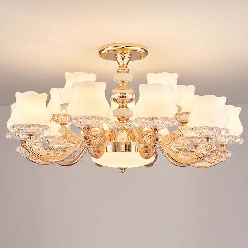 Simplicidad Flower semi iluminación de montura opal sala de estar de la sala de estar del techo de lámpara en oro