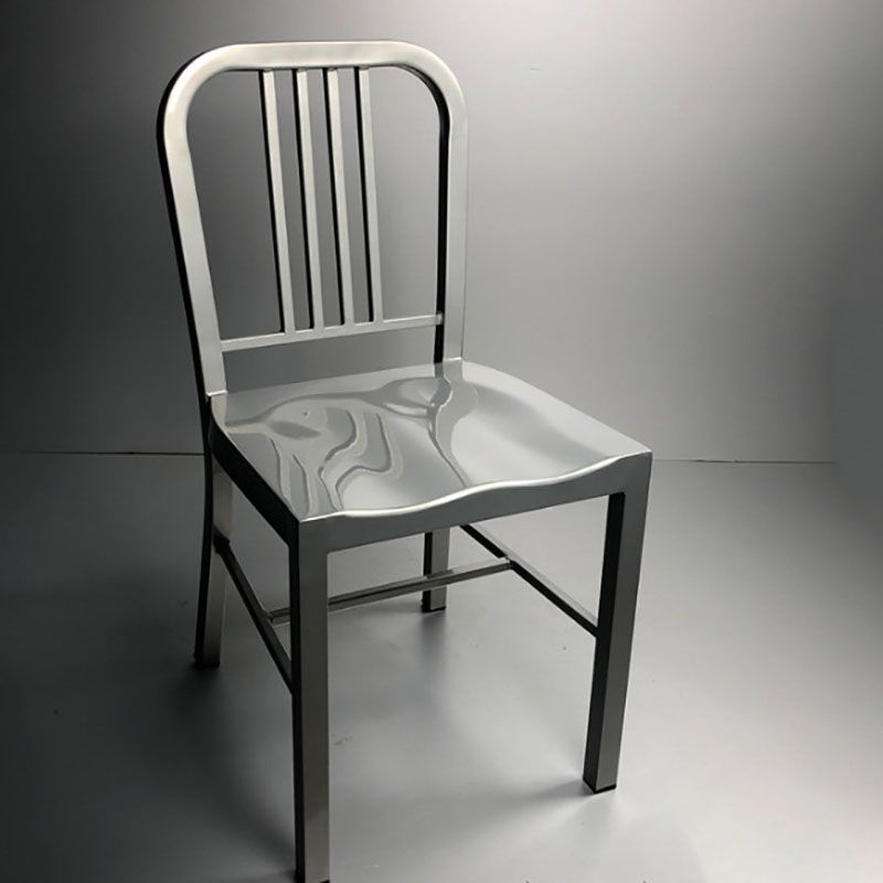 Industrial Metal Dining Room Chairs Slat Back Dining Chair in Silver