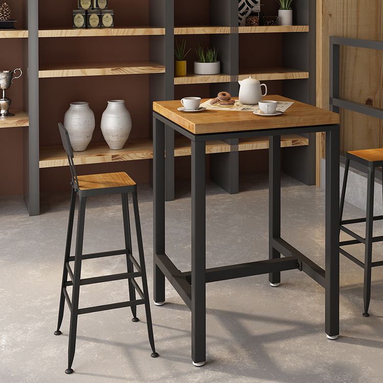 Industrial Indoor Bar Dining Table Square Metal and Wood Bar Table