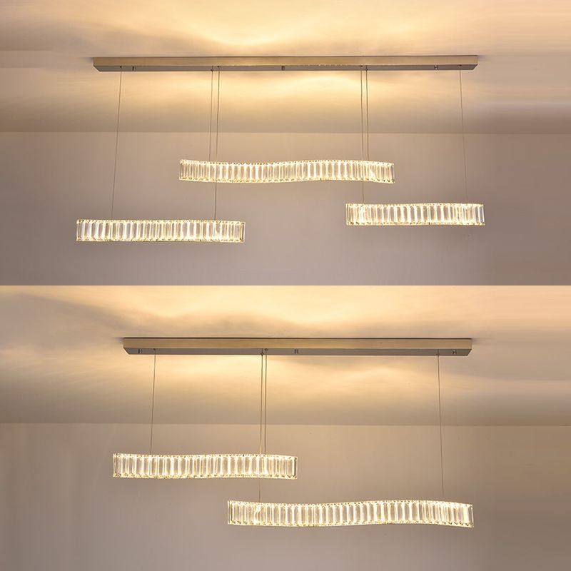 Contemporary Linear LED Ceiling Lamp Fixtures Crystal Island Pendant for Dinning Room