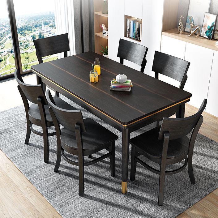 Ash Wood Base Modern Sintered Stone Dining Table Rectangular Table in Black