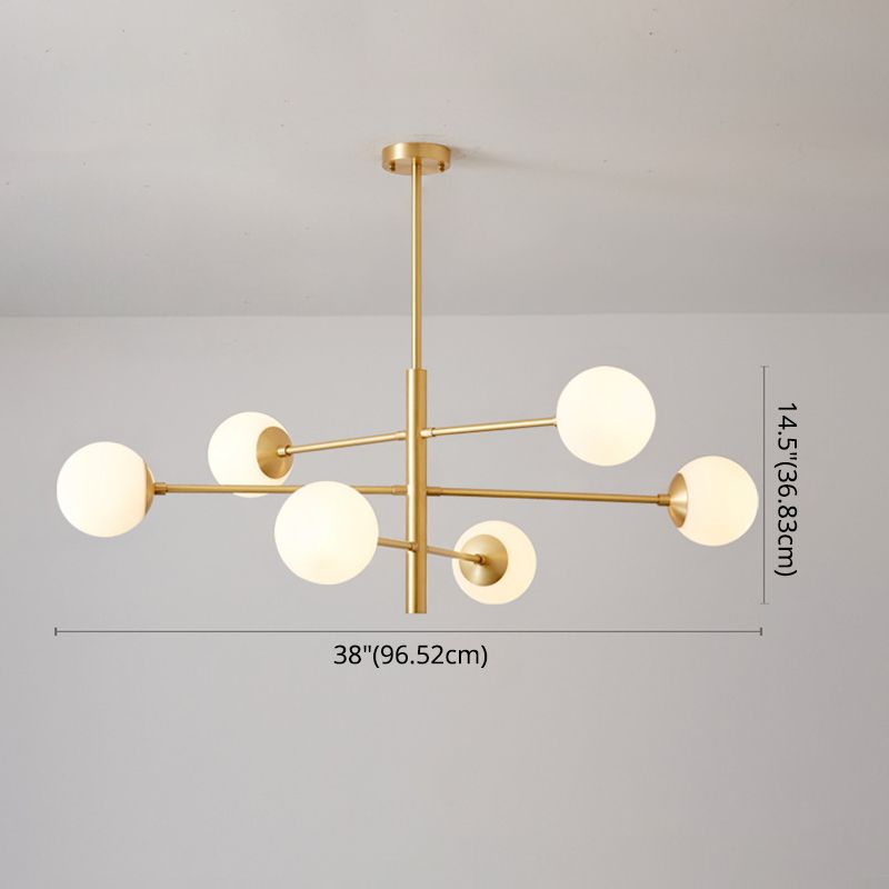 Post-Modern Hanging Chandelier Light Satin Opal Glass Ceiling Chandelier in Gold for Living Room