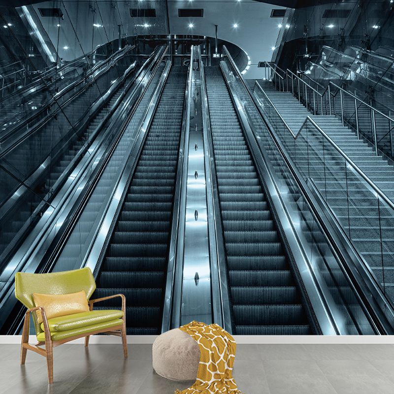 Photography Style Escalator Mural Decal Modern Mildew Resistant for Living Room