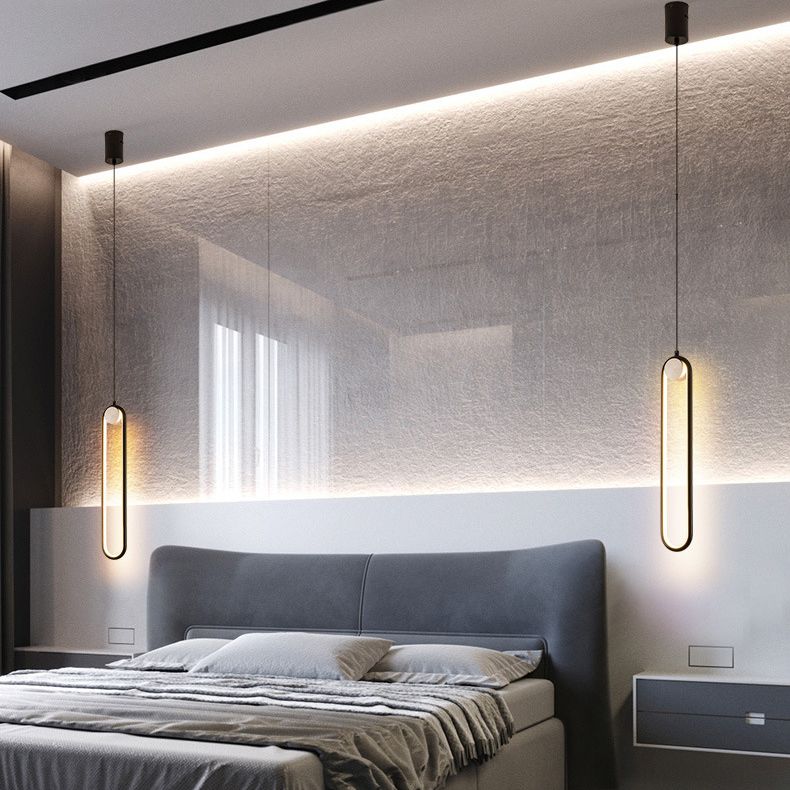 Contemporary One-Light Black Metal Oval Pendant Lighting for Dinning Room Cafe