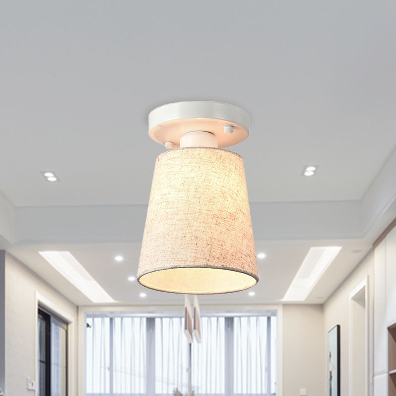 Small Horn Bedroom Semi Flush Light Fabric Single Minimalist Ceiling Mount Lamp in Black/White