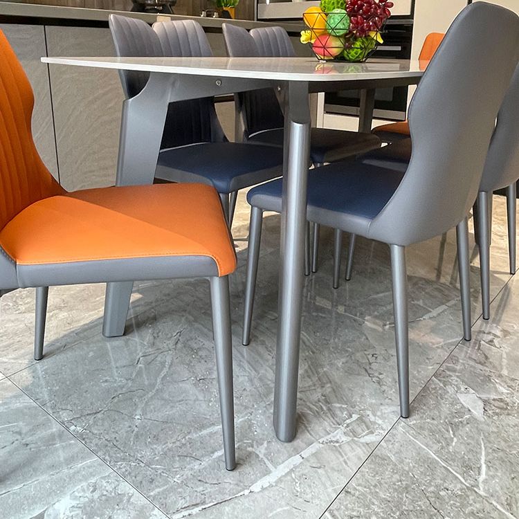 Contemporary Rectangle Dining Table Sintered Stone Top Table with 4 Grey Steel Legs