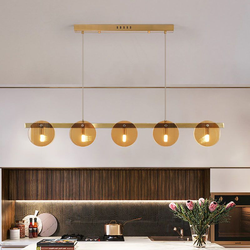 Modern Luxury Pendant Light Metal Circular Island Light with Glass Shade