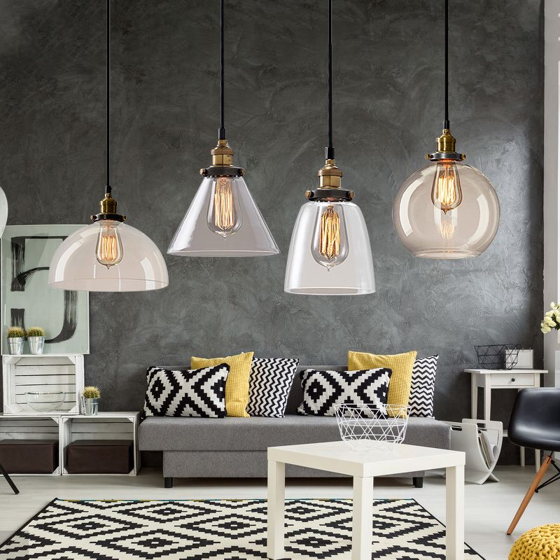Single-Bulb Glass Pendant Lamp Industrial Geometric Bedroom Suspension Light