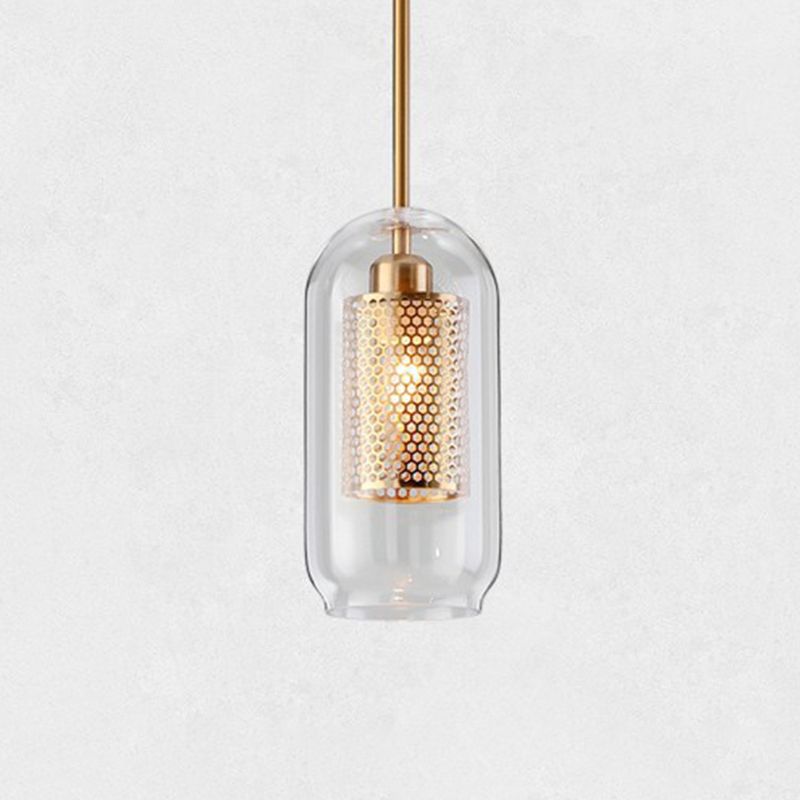 1 Light Cylinder Ceiling Light Industrial Glass Hanging Pendant Lights for Coffee Shop