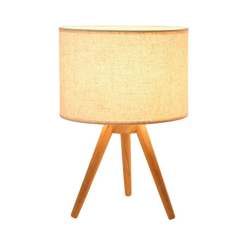 1 lampada da compito al letto in bulbo lampada da tavolo moderna in legno con tonalità in tessuto cilindro