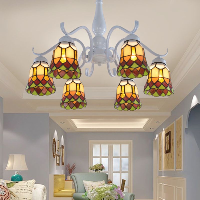 6/8 Lichter Glockendecke Flush Mount Mittelmeer weiß Buntglas Halbflush für Wohnzimmer