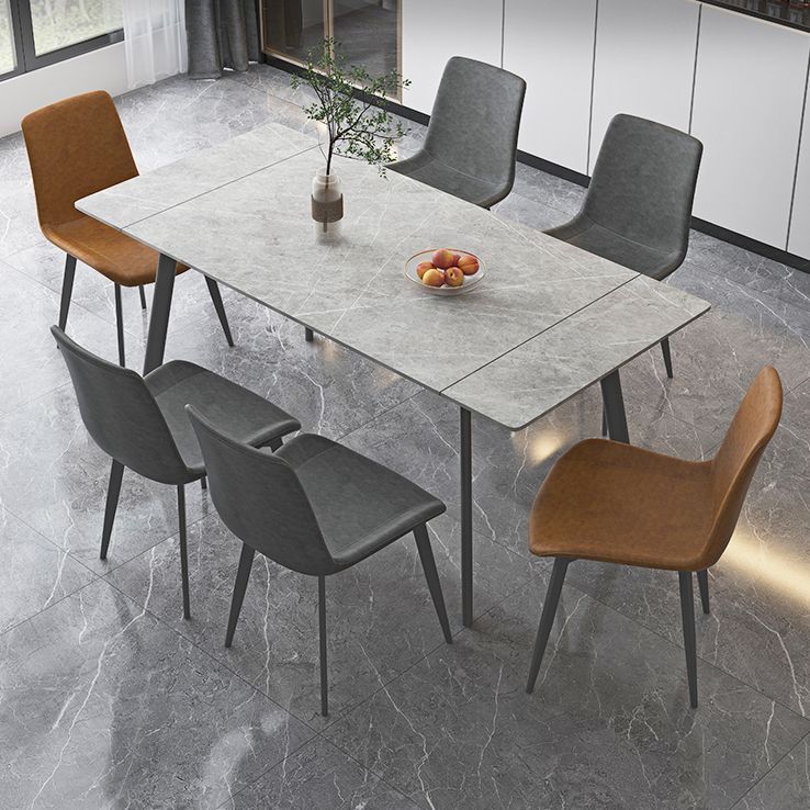 Industrial Dining Table with Leaf Extension Black Metal Base Dining Table