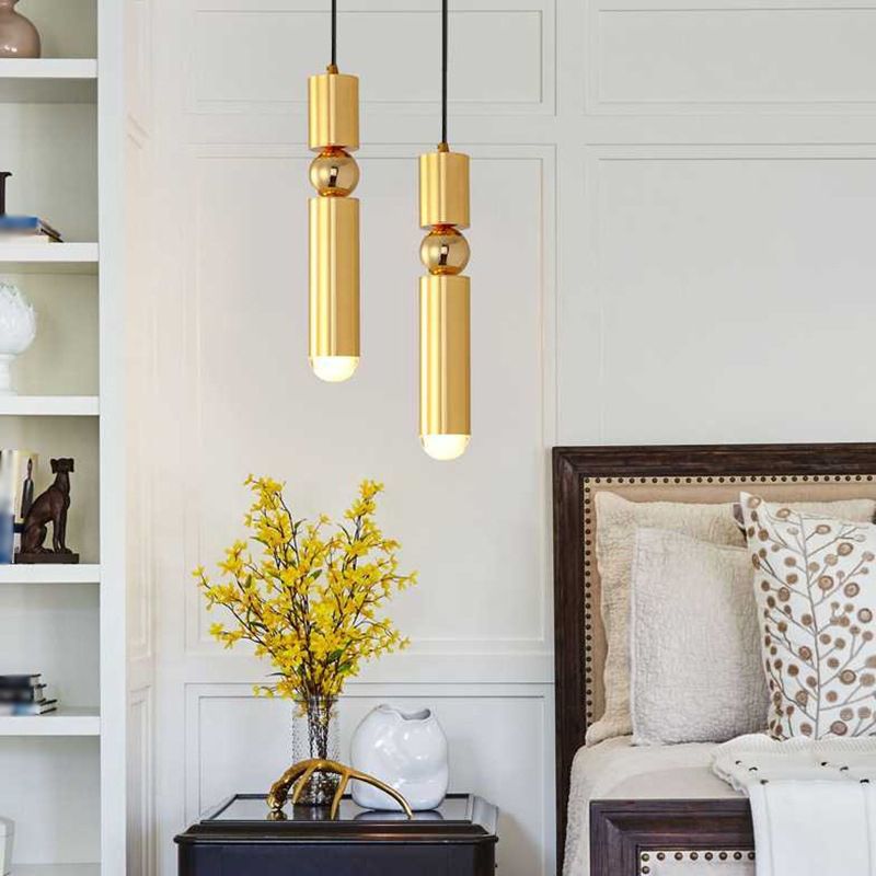 Gold Tubular Pendant Light Kit Simplicity Style Metal Pendant Light Fixture for Bedroom