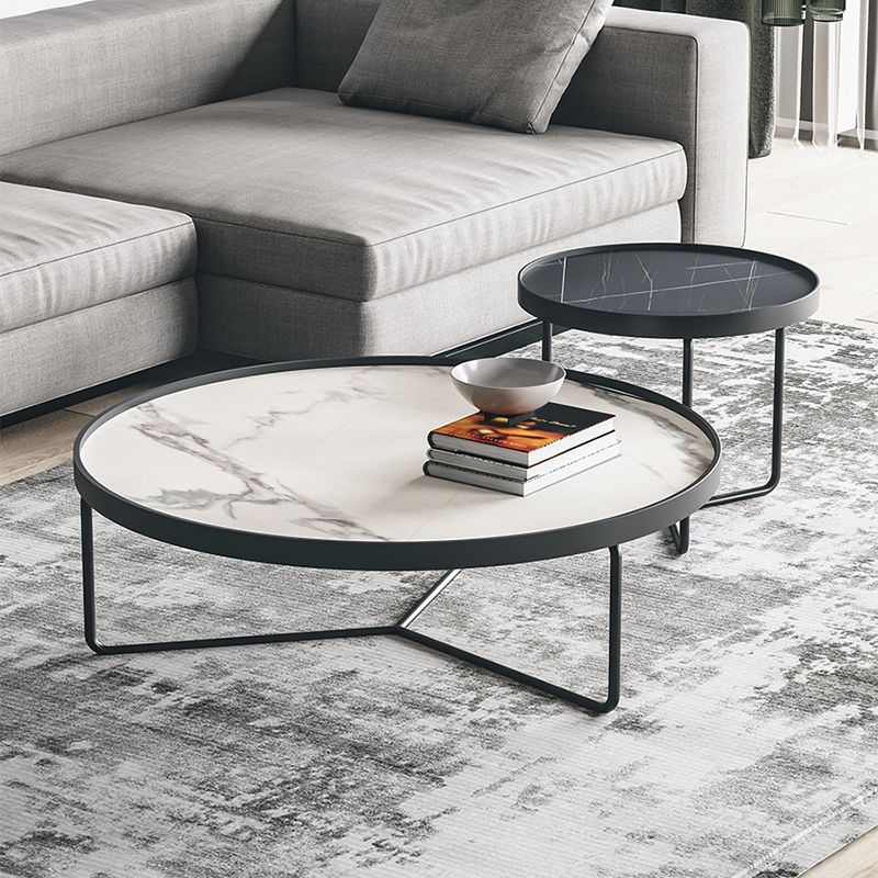 2 Piece Round Nesting Tables Modern Minimalist Slate Coffee Table