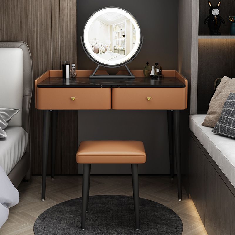 Contemporary Vanity 2 Storage Drawers Dressing Table with Padded Stool