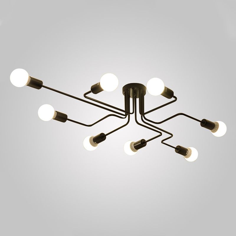Black Radial Semi Flush Mount in Industrial Creative Style Lacquered Iron Ceiling Fixture