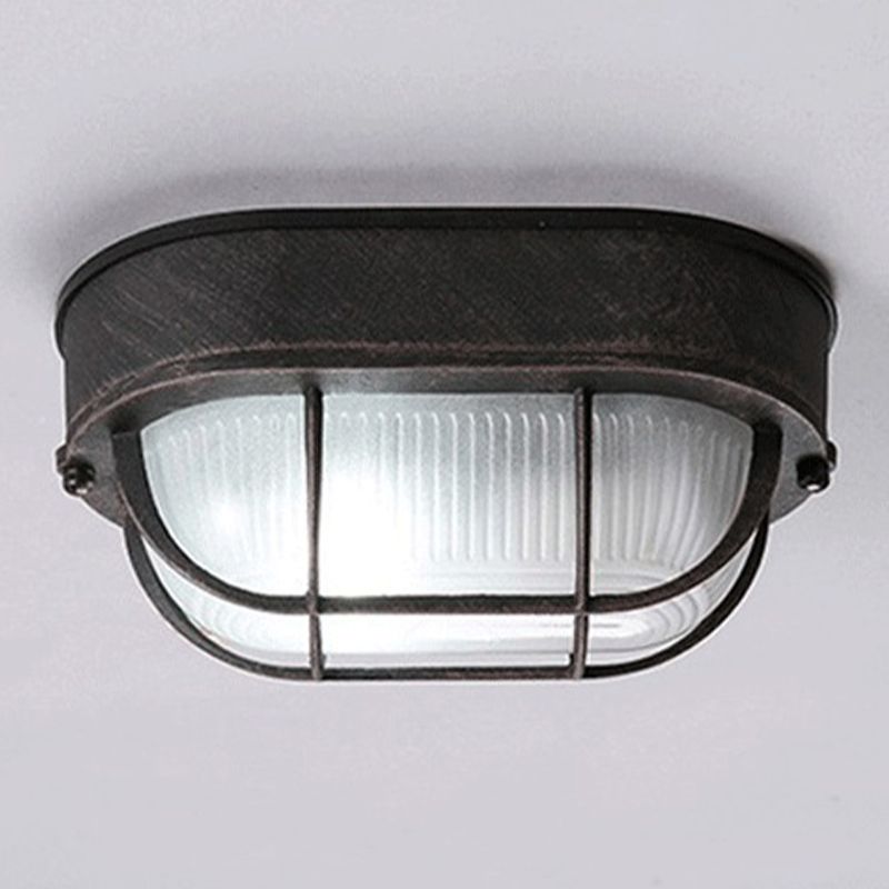 Einflammige ovale Deckenleuchte, industrielle Wandleuchte aus gefrostetem weißem Rippenglas, Deckenleuchte für den Außenbereich