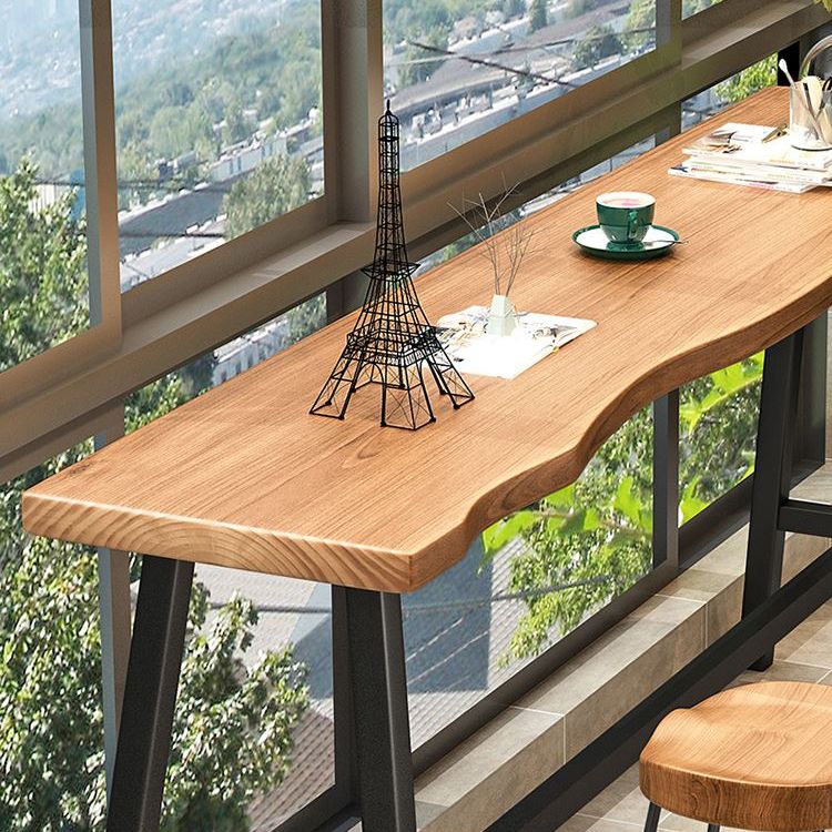 1/4 Pieces Industrial Iron Bar Table Set Rectangle Pine Wood Bistro Set with Footrest