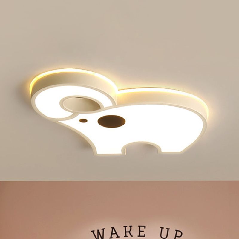 Acrylic Long Nose Elephant Ceiling Light Animal LED Ceiling Mount Light in White for Child Bedroom