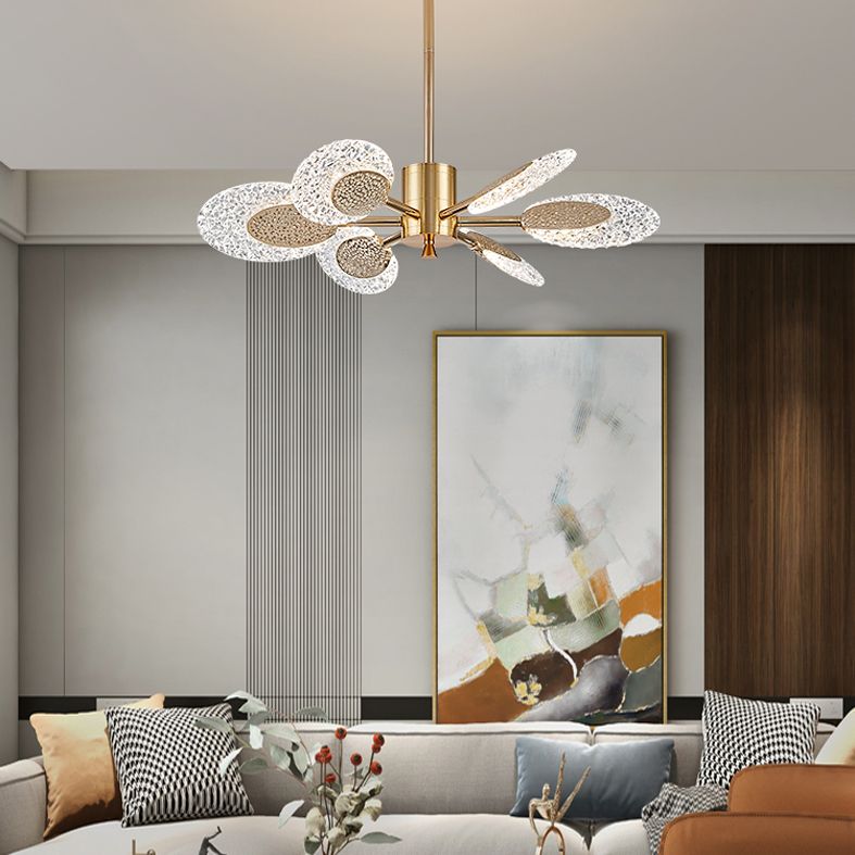Éclairage de lustre postmoderne de plafond en métal doré pour foyer