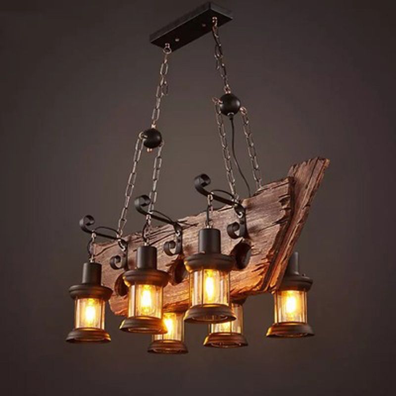 Cylinder Wood Island Pendant Light Industrial Restaurant Island Light Fixture in Distressed Wood