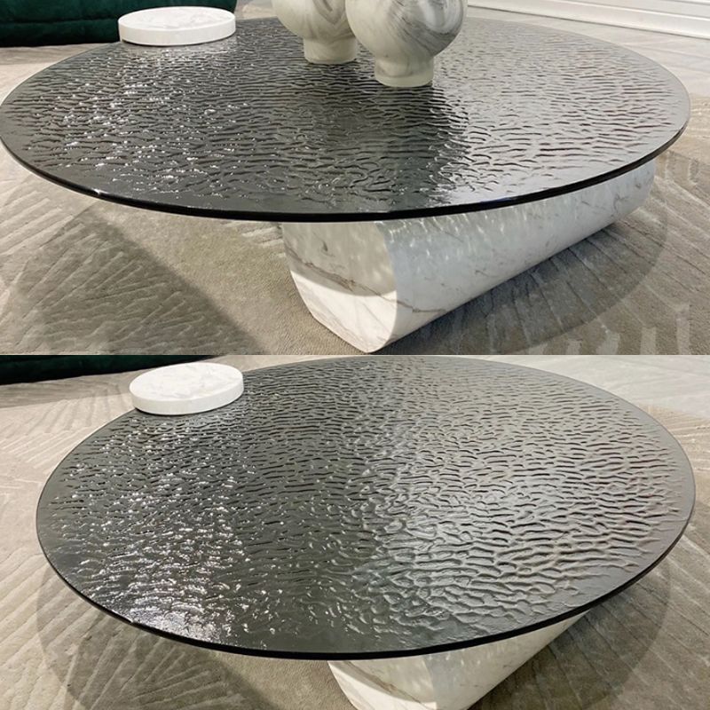 Round Glass Top Coffee Table Black Abstract Coffee Cocktail Table