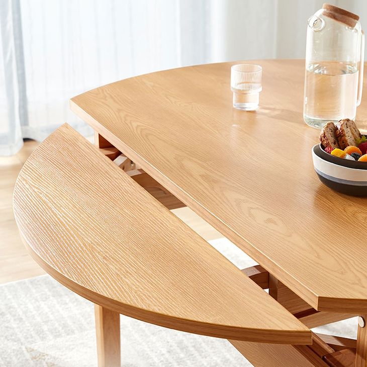 Contemporary Extendable Round Dining Table with Wooden Drop Leaf