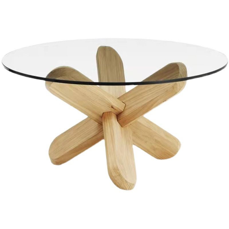 Round 1 Single Coffee Table Tempered Glass Top 3 Legs Wood Cocktail Table