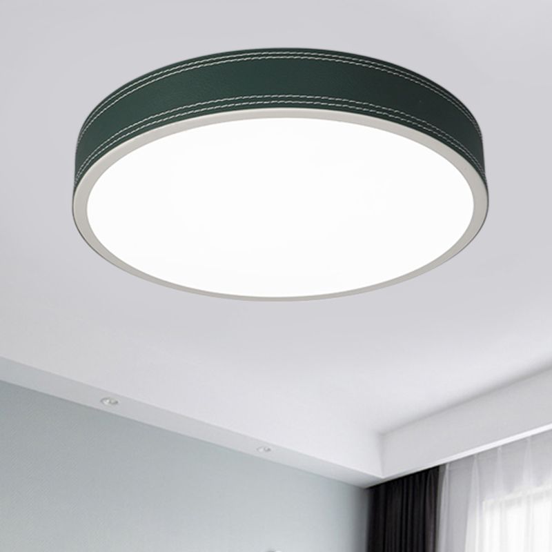 Luz de techo de disco con luz LED nórdica de montaje empotrado de cuero rojo/azul/verde para dormitorio en blanco cálido/blanco, 12 "/16"/19,5 "de diámetro