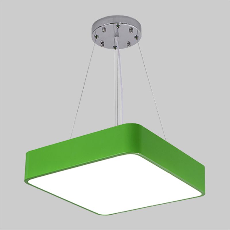 Square Kindergarten Chandelier Lamp Acrylic Nordic Style LED Pendant Light Kit in Yellow/Red/Blue