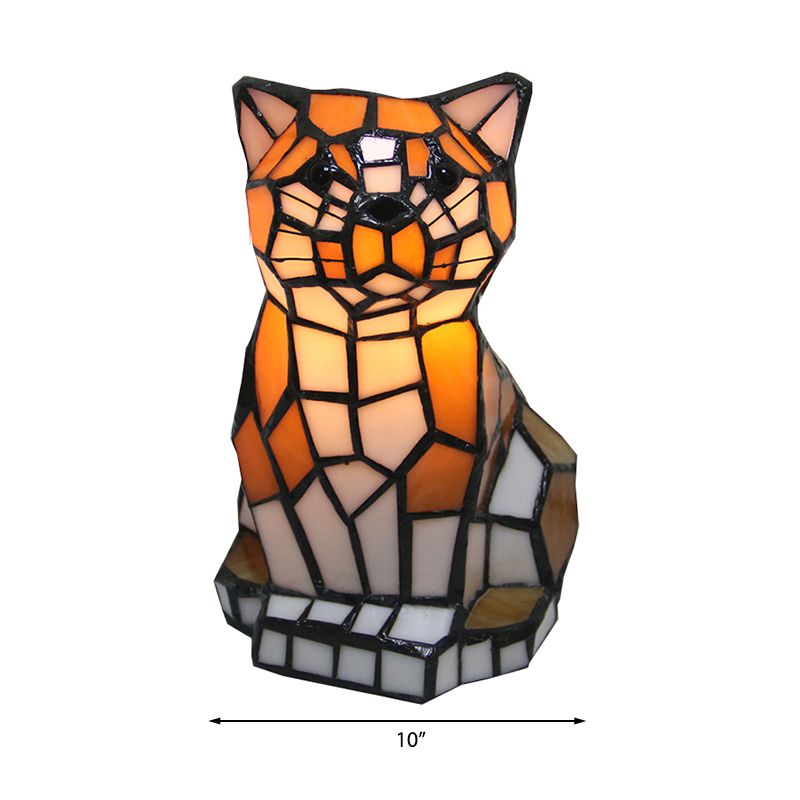 Lampe à ombre brun de chat Tiffany Treading Verre 1 Light Light Colorful Table Lampe pour le chevet