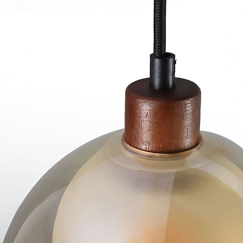 Amber Glass Bell Pendant Light Contemporain 1 Head Light Light Bronze Plafond Lampe avec une teinte en verre intérieure