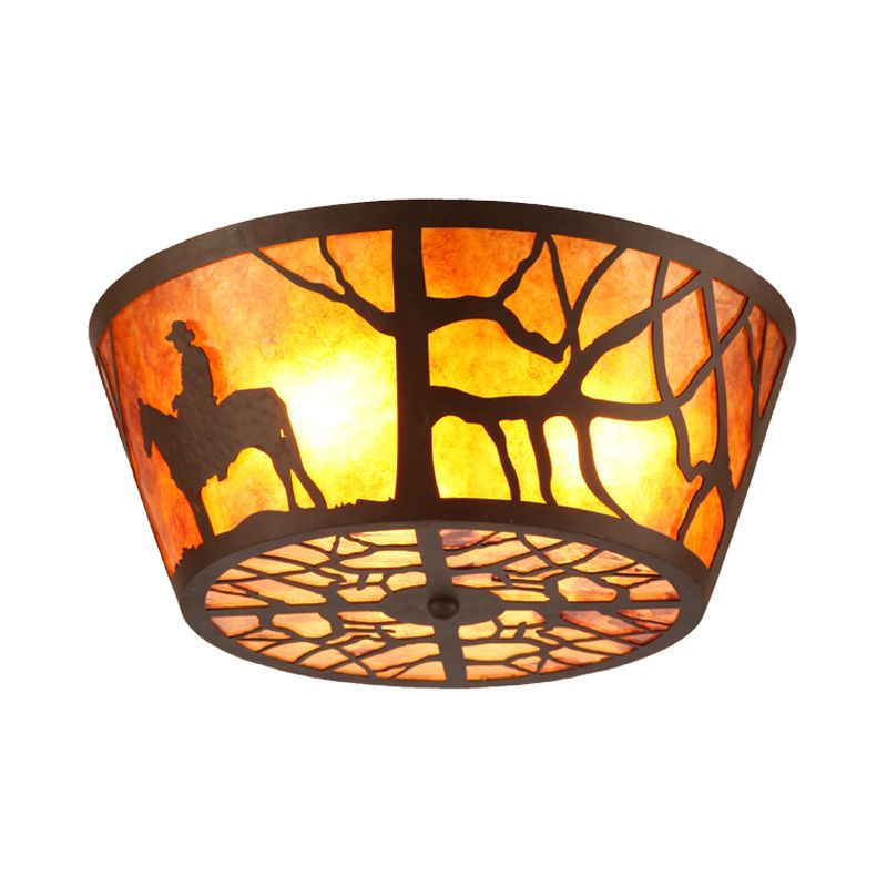 3 Lights Flushmount Lighting Country Round Marble Flush Ceiling Light in Brown with Bear/Horse Pattern
