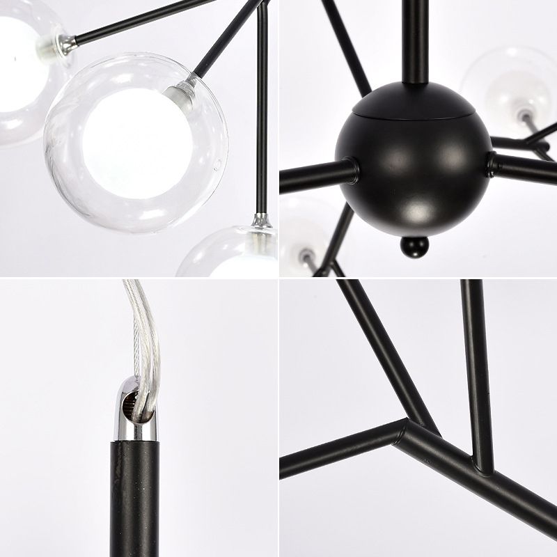 Round Chandelier Lighting Minimalist Clear Glass Black LED Pendant Light for Dining Room