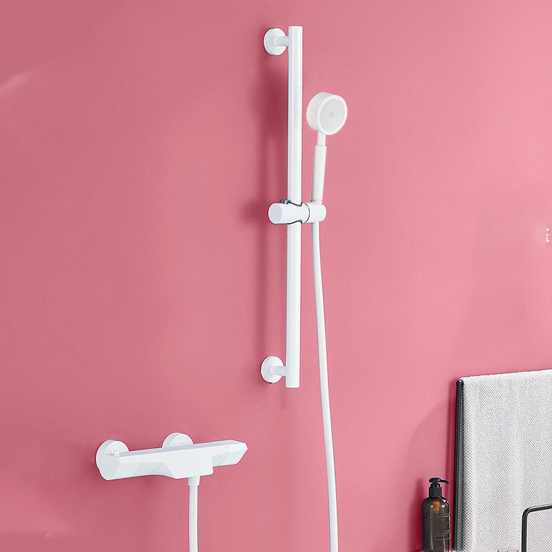 Contemporary White Wall Mounted Shower Set Round Handheld Shower Head Slide Bar Included